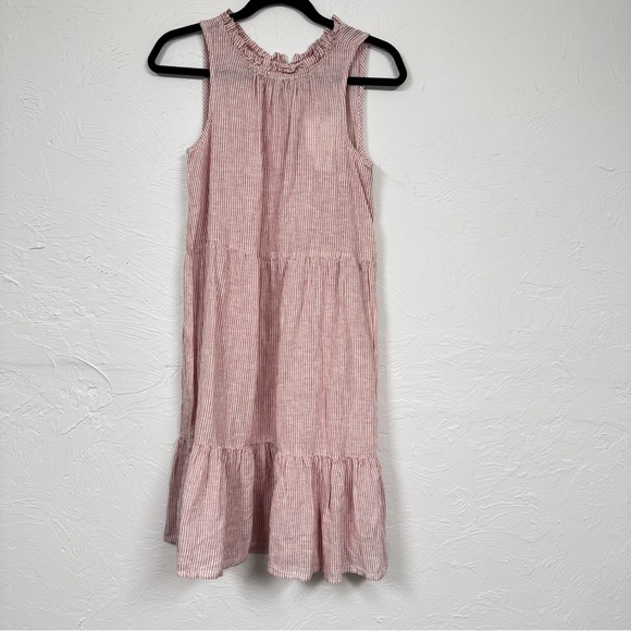 beachlunchlounge Dresses & Skirts - Beach Lunch Lounge Pink Striped Tiered Linen Dress Womens XS Summer Sleeveless